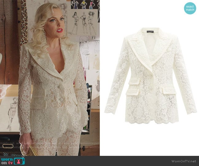 Single-breasted cordonetto-lace blazer by Dolce & Gabbana worn by Alexis Carrington (Elaine Hendrix) on Dynasty