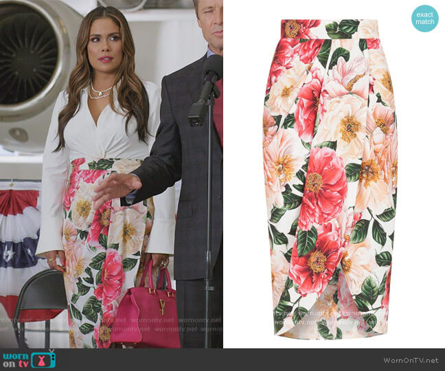 Floral print pencil skirt by Dolce & Gabbana worn by Cristal Jennings (Daniella Alonso) on Dynasty