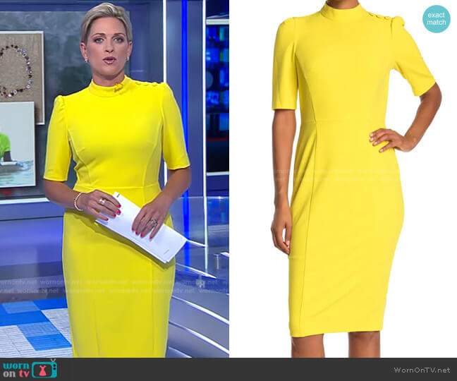 Stretch Crepe Mock Neck Button Dress by Donna Morgan worn by Jamie Yuccas on CBS Evening News