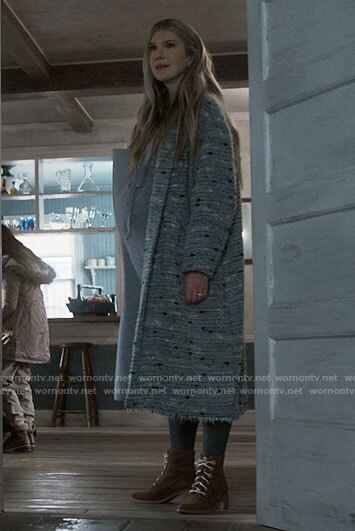 Doris's grey textured coat and lace-up boots on American Horror Story
