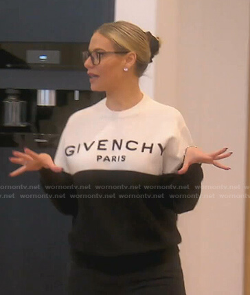 Dorit's Givenchy print two-tone sweater on The Real Housewives of Beverly Hills