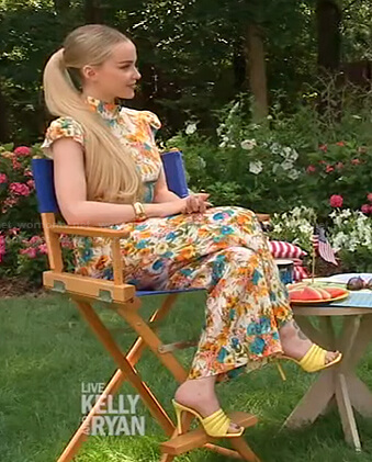 Dove Cameron’s floral mock neck top and pants on Live with Kelly and Ryan