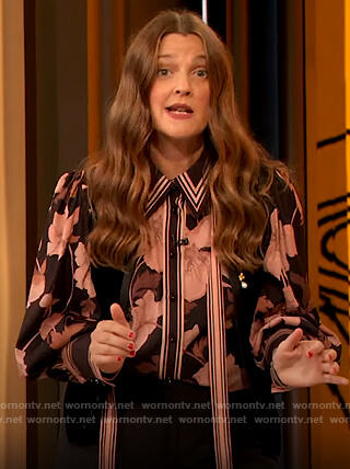 WornOnTV: Drew's black contrast floral blouse on The Drew