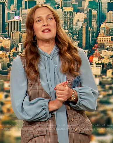 Drew’s plaid vest and top on The Drew Barrymore Show