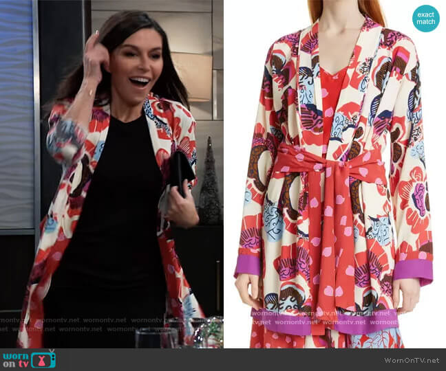 April Floral Mix Print Tie Waist Jacket by Diane von Furstenberg worn by Anna Devane (Finola Hughes) on General Hospital