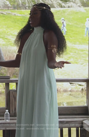 Wendy's mint halter neck jumpsuit on The Real Housewives of Potomac