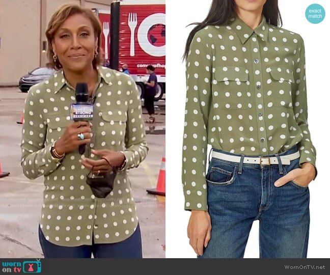 Slim Signature Silk Button-Up by Equipment worn by Robin Roberts on Good Morning America