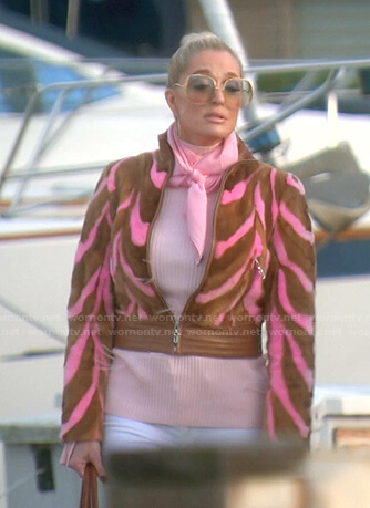 Erika's pink and brown striped fur jacket on The Real Housewives of Beverly Hills