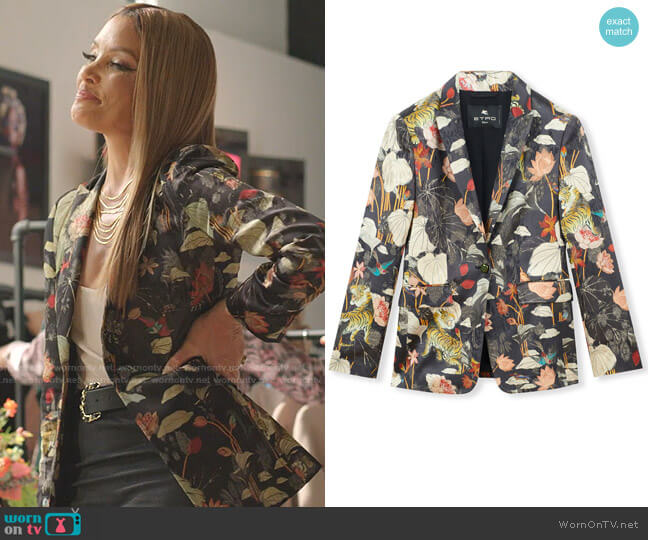 Floral Tiger Metallic Jacquard Blazer by Etro worn by Dominique Deveraux (Michael Michele) on Dynasty