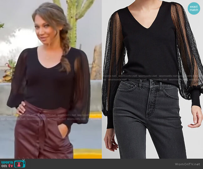 Swiss Dot Balloon Sleeve Top by Express worn by Ginger Zee on Good Morning America