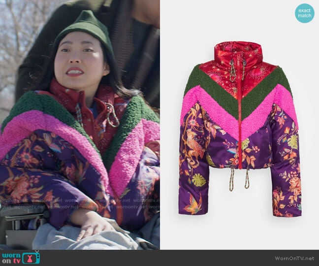 Farm Rio Cosmic Floral Puffer worn by Nora Lum (Awkwafina) on Awkwafina is Nora From Queens