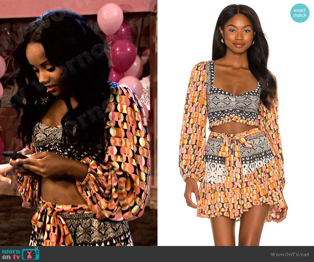Free People Naomi Printed Set worn by Chanel Dupree (Raven Bowens) on Days of our Lives