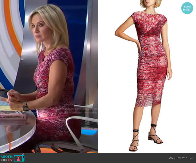 Cap-Sleeve Printed T-Shirt and Ruched Midi Skirt by Fuzzi worn by Amy Robach on Good Morning America