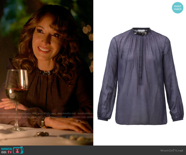 Gabriela Hearst Vlychos leather-strap cotton-blend blouse worn by Bette Porter (Jennifer Beals) on The L Word Generation Q