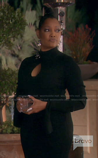 Garcelle's black chain detail cutout dress on The Real Housewives of Beverly Hills