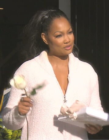 Garcelle's white zip front robe on The Real Housewives of Beverly Hills