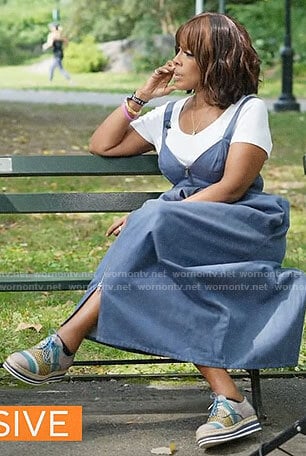 Gayle King’s denim zip front midi dress on CBS Mornings