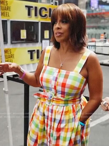 Gayle King’s multi color checked dress on CBS Mornings