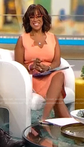 Gayle’s coral zig zag trim dress on CBS Mornings