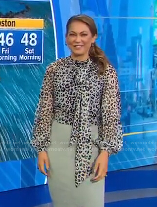 Ginger's grey leopard tie neck blouse on Good Morning America