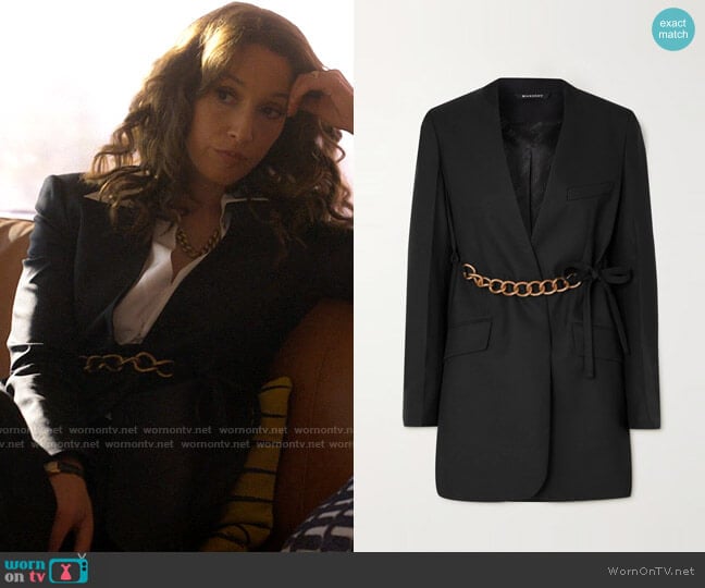 Givenchy Chain-embellished wool wrap blazer worn by Bette Porter (Jennifer Beals) on The L Word Generation Q