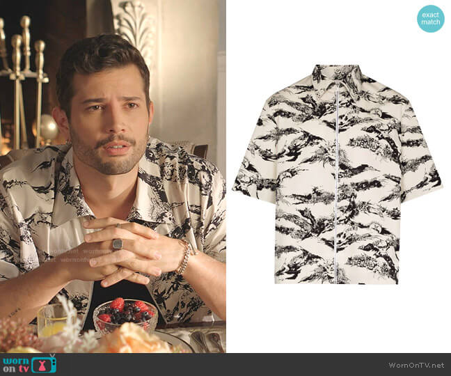 Short-Sleeve Printed Zip-Front Shirt by Givenchy worn by Sam Flores (Rafael de la Fuente) on Dynasty