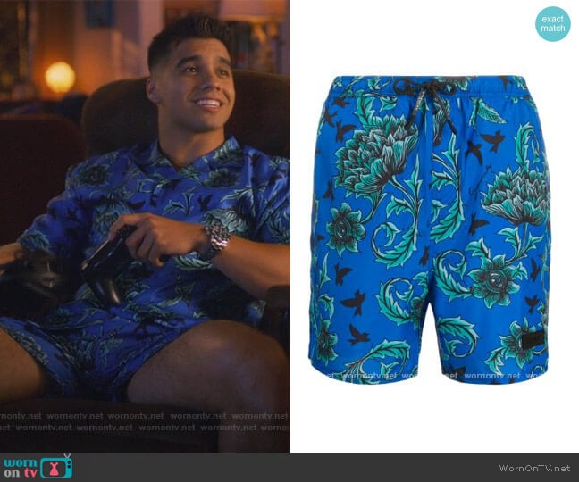 Floral Print Swim Shorts by Givenchy worn by Vivek Shah (Jordan Buhat) on Grown-ish