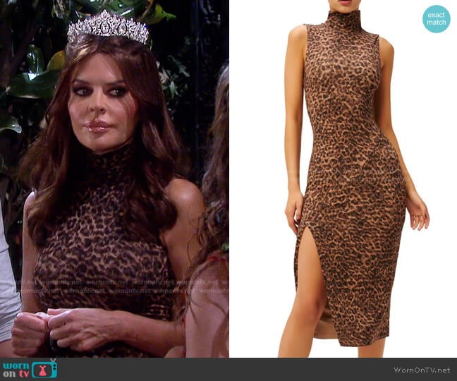 Leopard Print Mock Neck Midi Dress by Good American worn by Lisa Rinna on Days of our Lives: Beyond Salem