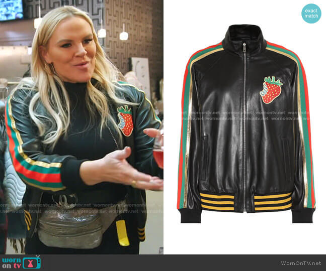 Gucci Leather Bomber Jacket With Gucci Strawberry - Farfetch