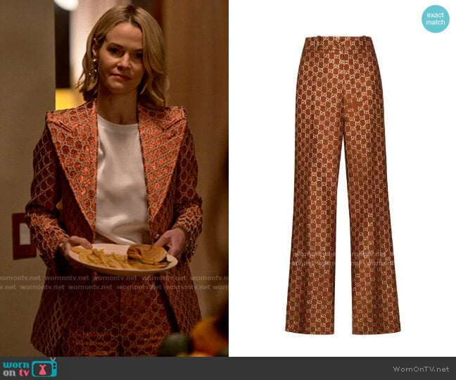 Gucci GG jacquard flared trousers worn by Alice Pieszecki (Leisha Hailey) on The L Word Generation Q