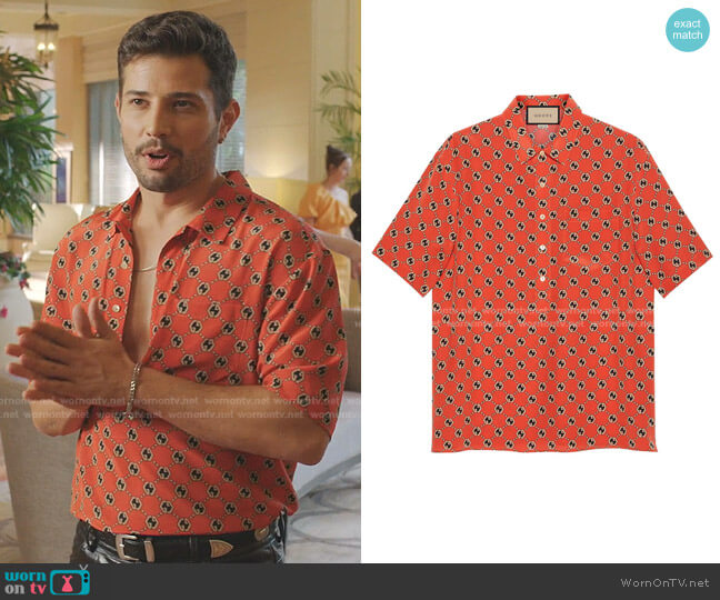 Monogram-Print Short-Sleeve Shirt by Gucci worn by Sam Flores (Rafael de la Fuente) on Dynasty