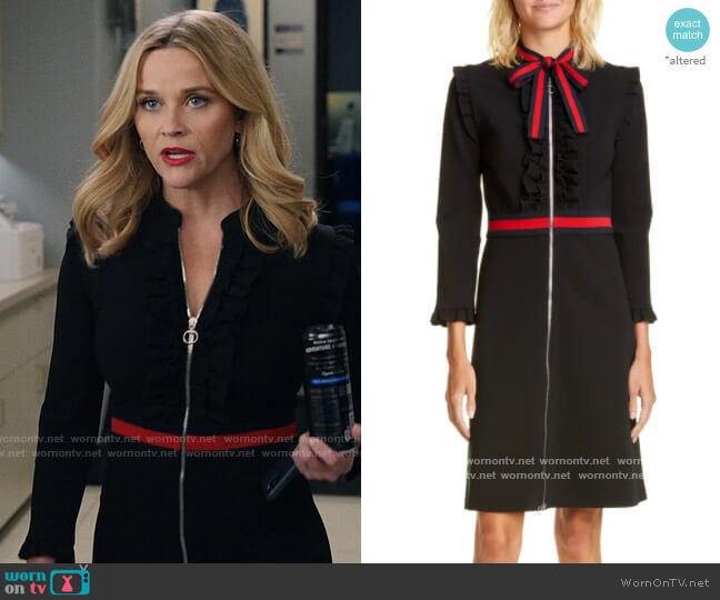 Gucci Ruffle Tie Neck Dress worn by Bradley Jackson (Reese Witherspoon) on The Morning Show