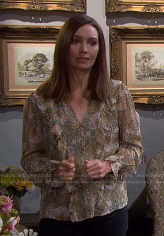 Gwen’s floral ruffled blouse on Days of our Lives