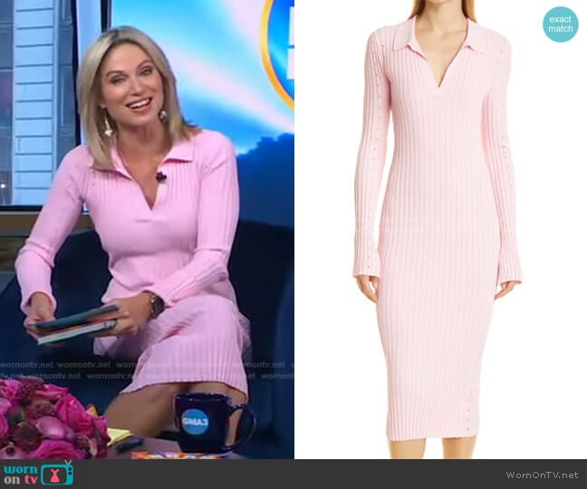 WornOnTV: Amy’s pink ribbed polo dress on Good Morning America | Amy ...