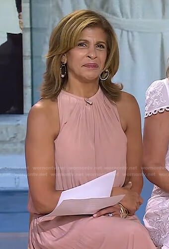 Hoda’s pink beige halter midi dress on Today