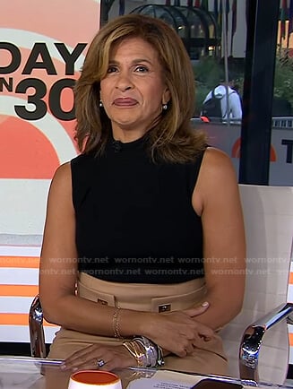 Hoda’s black top and beige skirt on Today