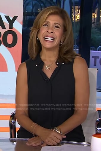 Hoda’s black pearl button sleeveless top  on Today