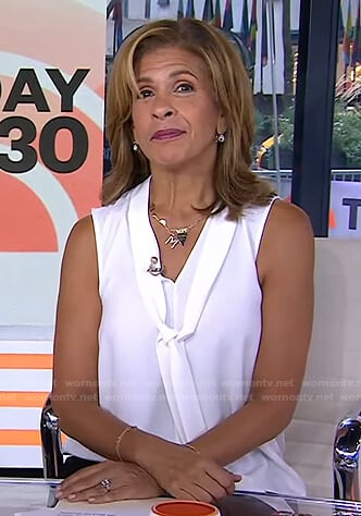 Hoda’s white tie neck sleeveless top on Today