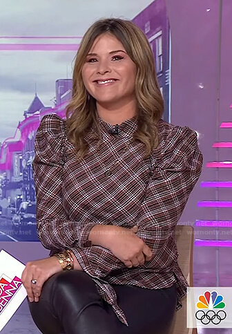 Jenna’s brown plaid puff sleeve top on Today