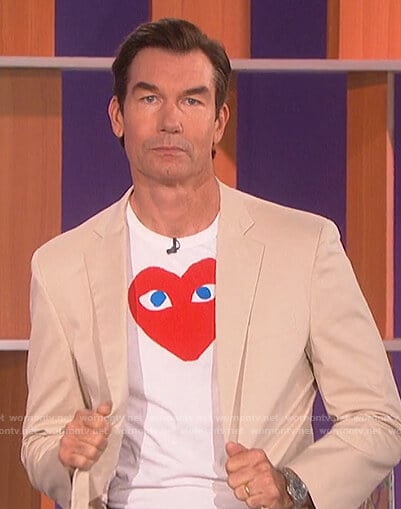 Jerry's white heart print tee on The Talk