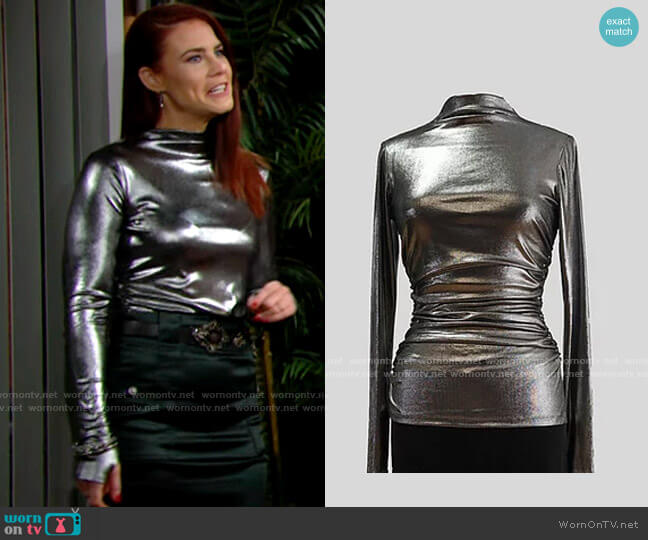 Joeffer Caoc Gathered Funnel Neck L/S Top worn by Sally Spectra (Courtney Hope) on The Young and the Restless