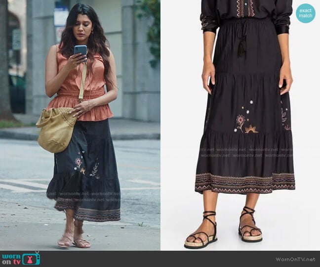 Maxi Tiered Skirt by Johnny Was worn by Leela Devi (Anuja Joshi) on The Resident