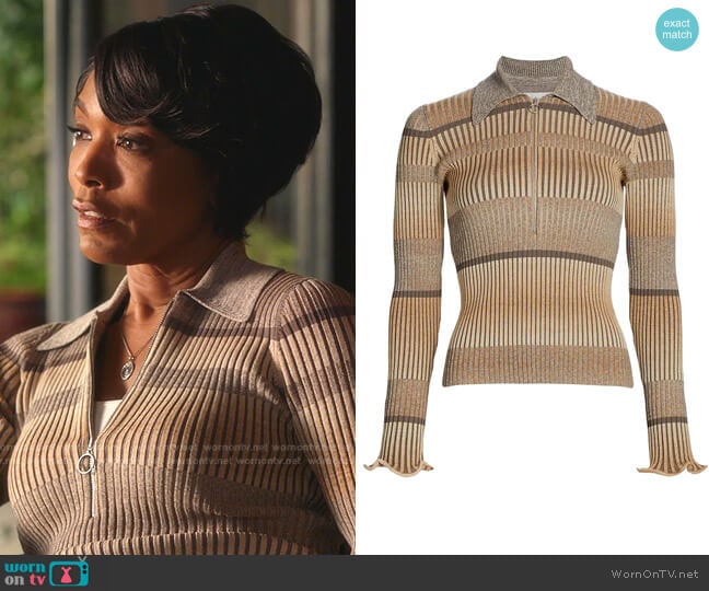 Allyson Striped Polo Top by Jonathan Simkhai worn by Athena Grant (Angela Bassett) on 9-1-1