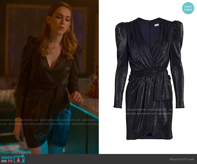 Jonathan Simkhai Metallic Wrap Mini Dress worn by Tess Van De Berg (Jamie Clayton) on The L Word Generation Q