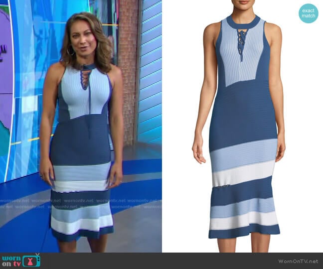 Rib-Knit Colorblock Lace-Up Midi Dress by Jonathan Simkhai worn by Ginger Zee on Good Morning America