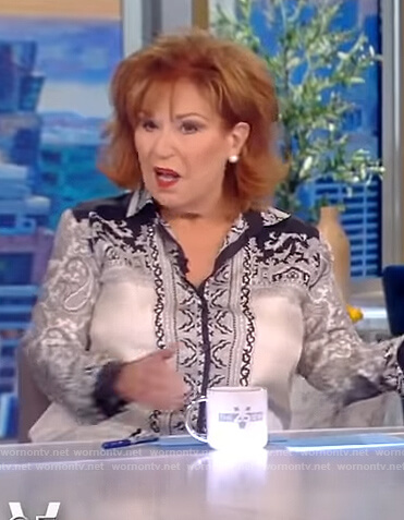 Joy's black and white paisley print blouse on The View