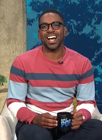 Justin’s multicolor striped long sleeve top on E! News Daily Pop