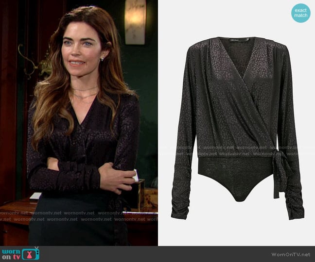 Karen Millen Jacquard Satin Bodysuit worn by Victoria Newman (Amelia Heinle) on The Young and the Restless