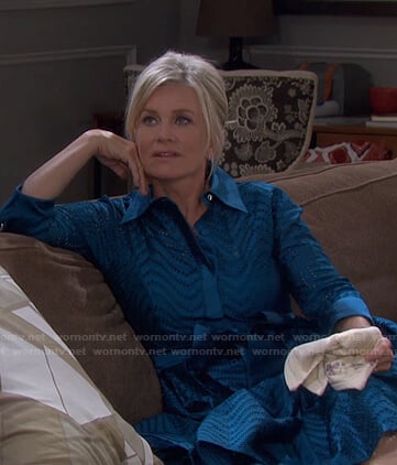 Kayla’s teal eyelet shirtdress on Days of our Lives