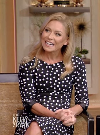 Kelly’s black polka dot dress on Live with Kelly and Ryan